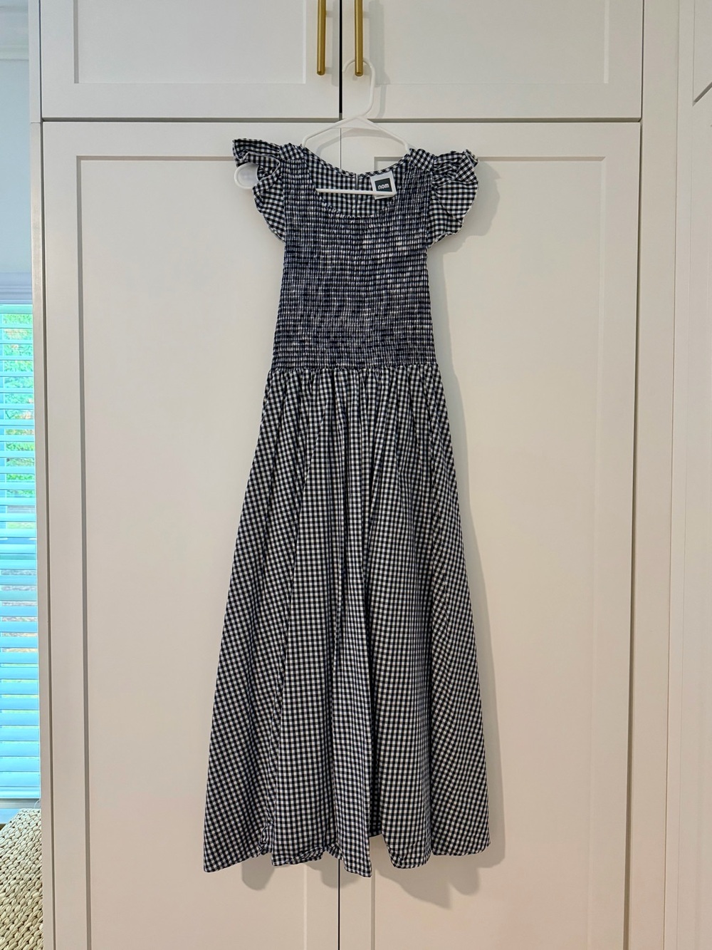 NOM Maternity Navy and White Gingham Smocked Maternity and Postpartum Dress